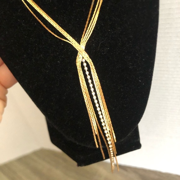 Vtg Herringbone Chain Gold Rhinestone Necklace - Picture 10 of 10